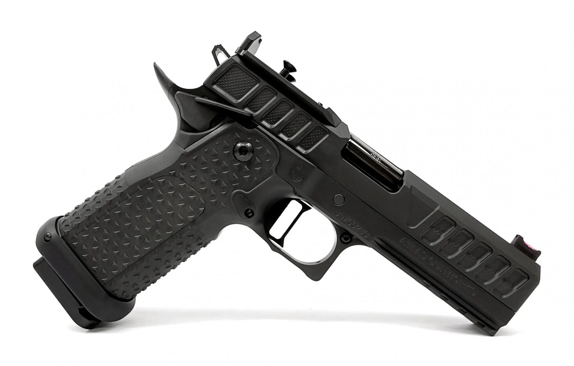 Atlas NYX V3 All DLC, 9mm, DLC, 4.25" Bull Barrel, Railed Frame, Medium Flat Black Trigger, 3lb Average Break, Carry Magwell, (3) 17rd 126mm Mag - Stainless Tube w/ Black Basepad, Memory Foam Case