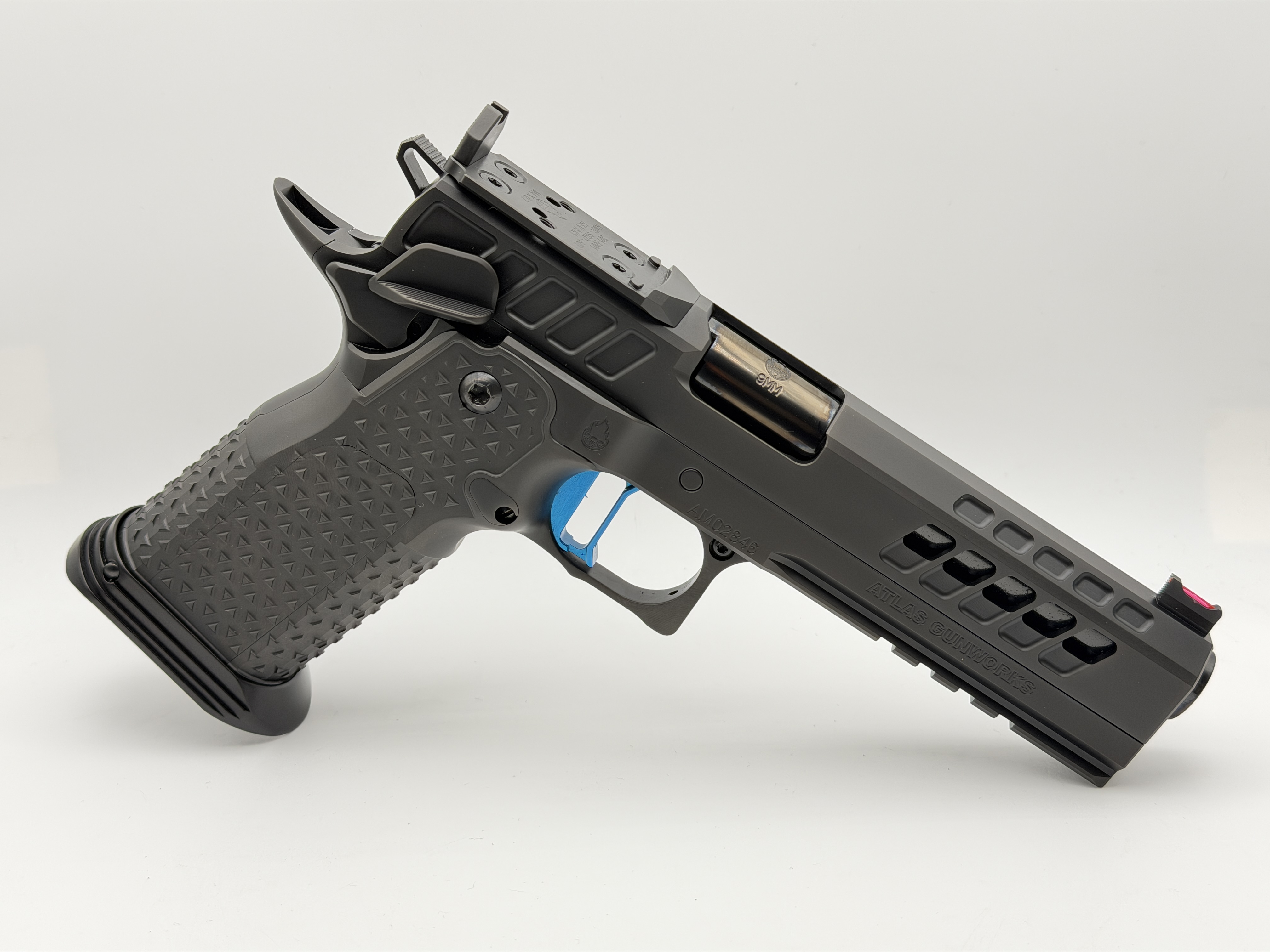 SP Firearms Atlas Gunworks TITAN RDS V3, 9MM, 5IN BULL, BLACK, TACTICAL MAGWELL, MEDIUM BLUE SUB 2LB RMR PLATE SHIELDED AMBI
