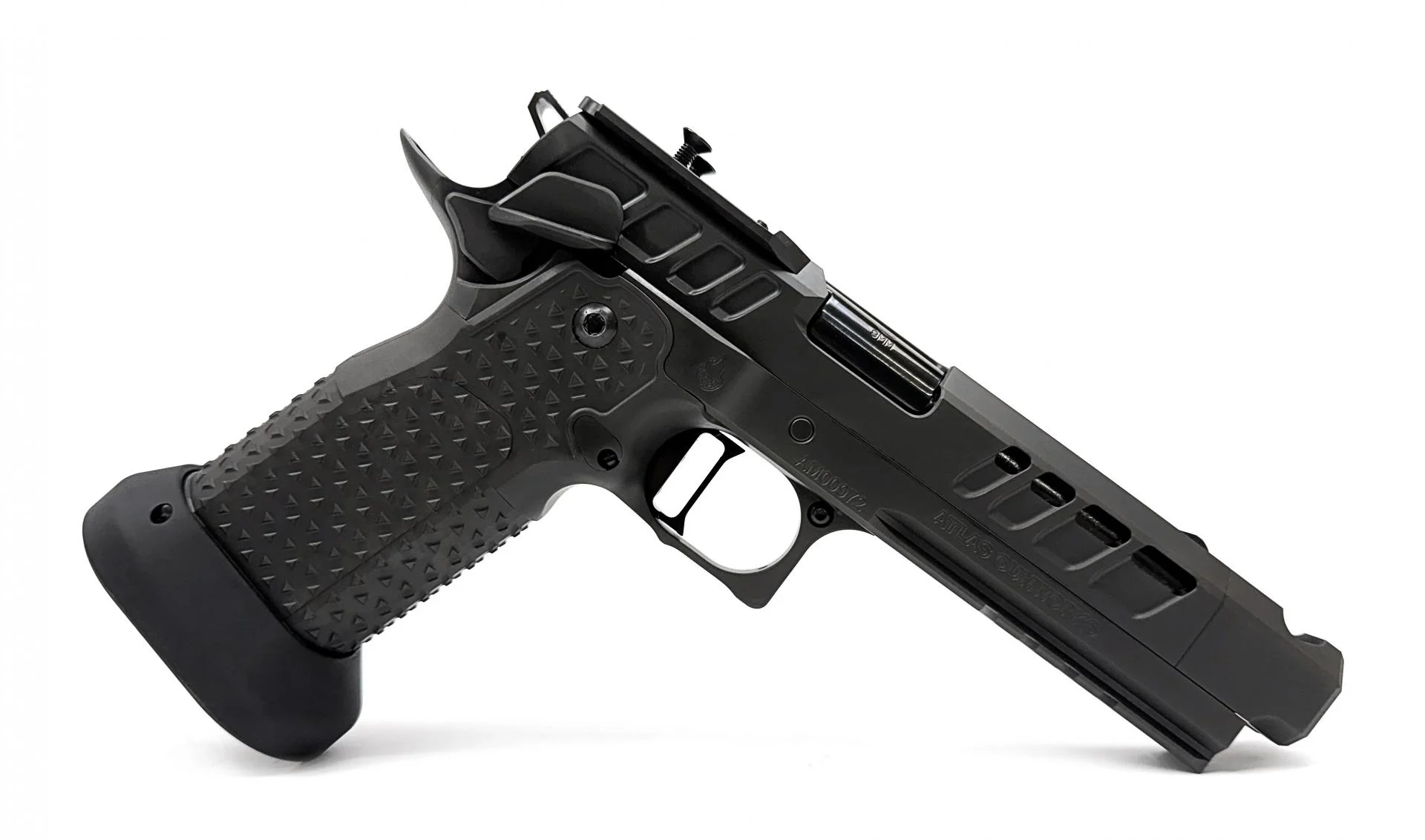 Atlas Erebus V3 All DLC, 9mm, All DLC Finish, 4.6" Barrel with Compensator, Shielded Ambi Safety, Regular Comp Magwell, Flat Medium Black Trigger, RMR/SRO Plate, 2 140mm 20 Rd Magazines-Black Basepad, Memory Foam Case