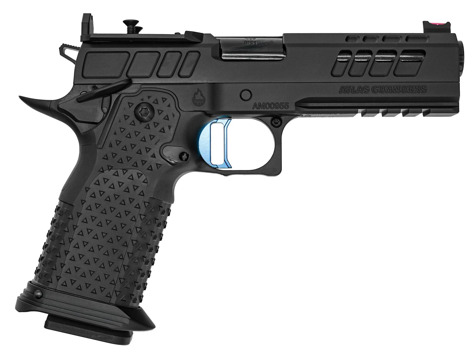 Atlas Gunworks Athena RDS v3 Perfect Zero, 4.6" Barrel, 3 Magazines, Optics Ready, All Black DLC, Blue Curved Med Trigger, Pistol