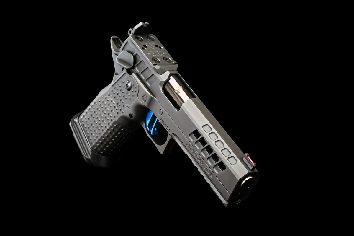 Atlas Gunworks Titan RDS V3 9mm Semi-Auto Pistol with 5" Bull Barrel, Flat Medium Blue Trigger, Ambi Shielded Safety, Steel Grip, Tactical Magwell, Optic Plate RMR/SRO, Black DLC Finish. Two 20 Round & One 17 Round Magazines.