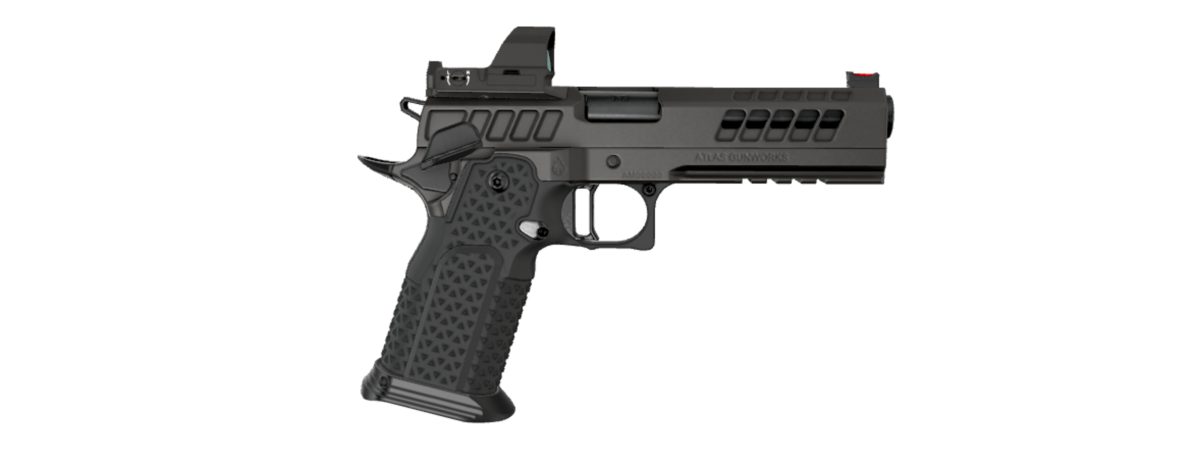 Atlas Gunworks Titan RDS V3 9mm Semi-Auto (2011) Pistol with 5" Bull Barrel, Flat Medium Black Trigger, IDPA Shielded Ambi Safety, Aluminum Grip with RT Palm Swell, Tactical Magwell, Optic Plate RMR/SRO, Black DLC Finish. Two 20 Round & One 17 Round Mag.