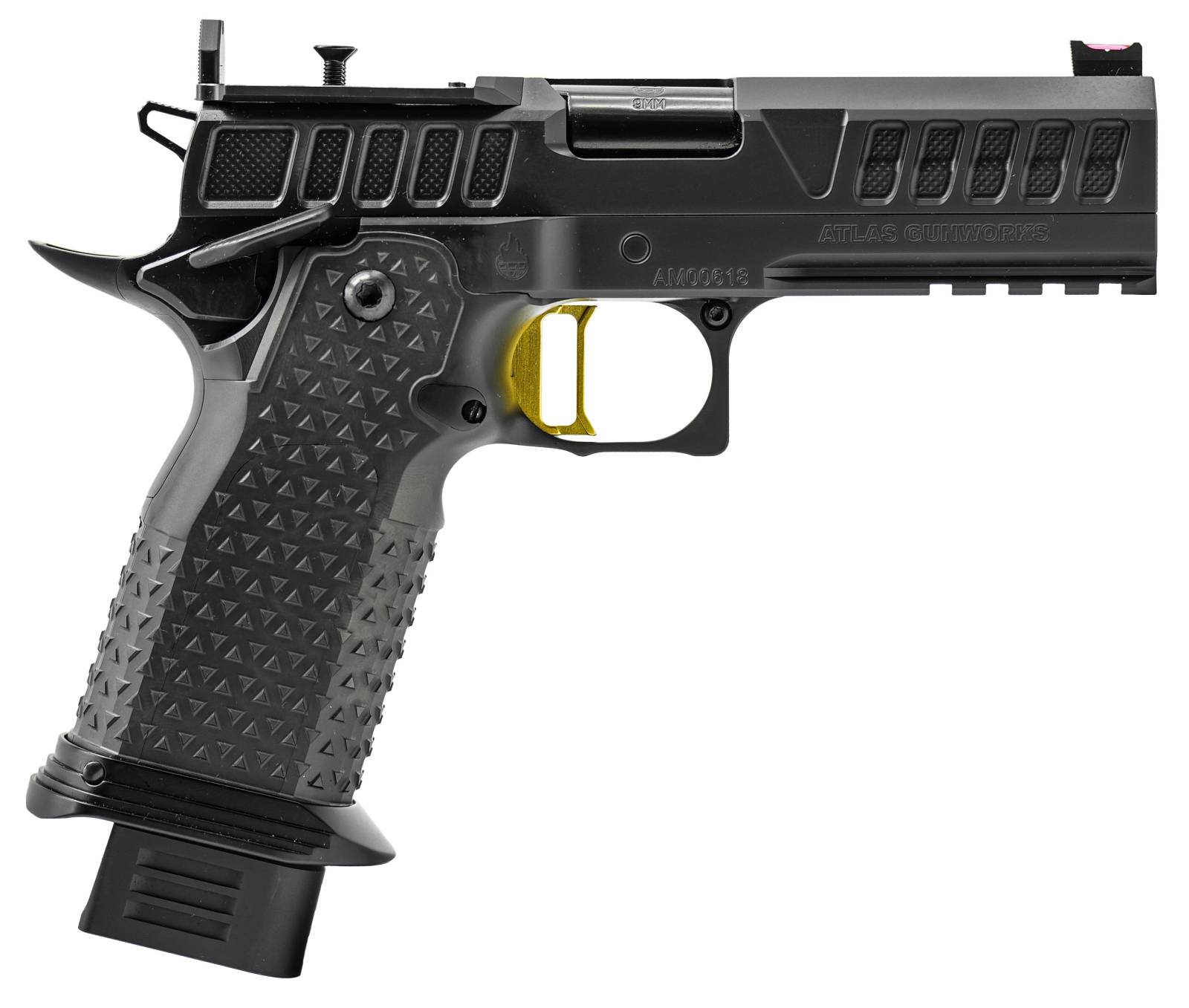 Atlas Gunworks Nyx v3 Perfect Zero, 9mm, 4.25" Bull Barrel, 3 Magazines, RMR/SRO Ready, Flat Medium Gold Trigger, Pistol