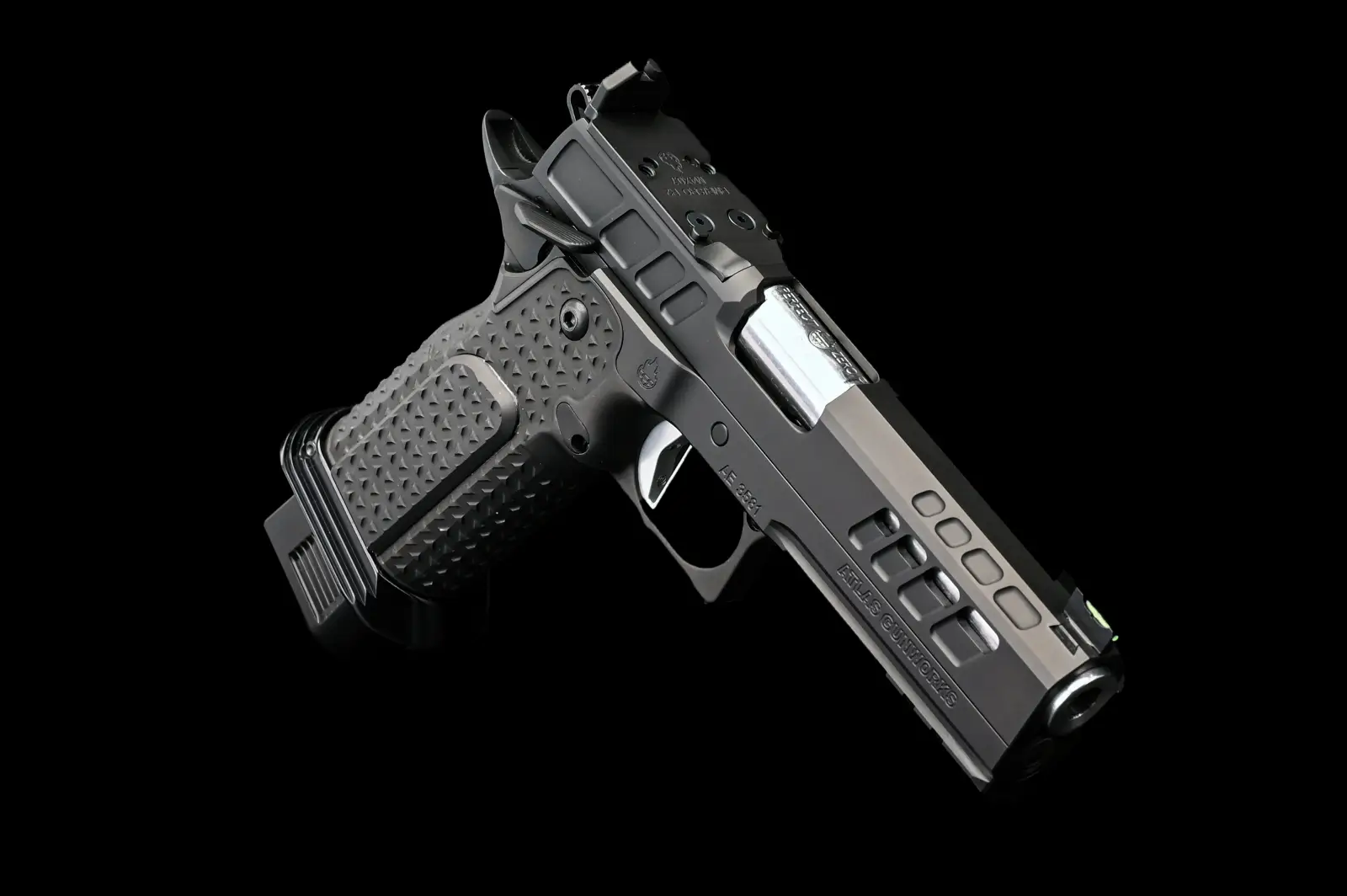 Pre-Owned, Atlas, Athena V2, 9MM (2011) Semi-Auto Pistol, Black DLC Slide & Frame, Ambi Safety, Grip Safety Delete, Tactical Magwell, 20 rd, 4.6" Stainless Bull Barrel, Serial # AE3581