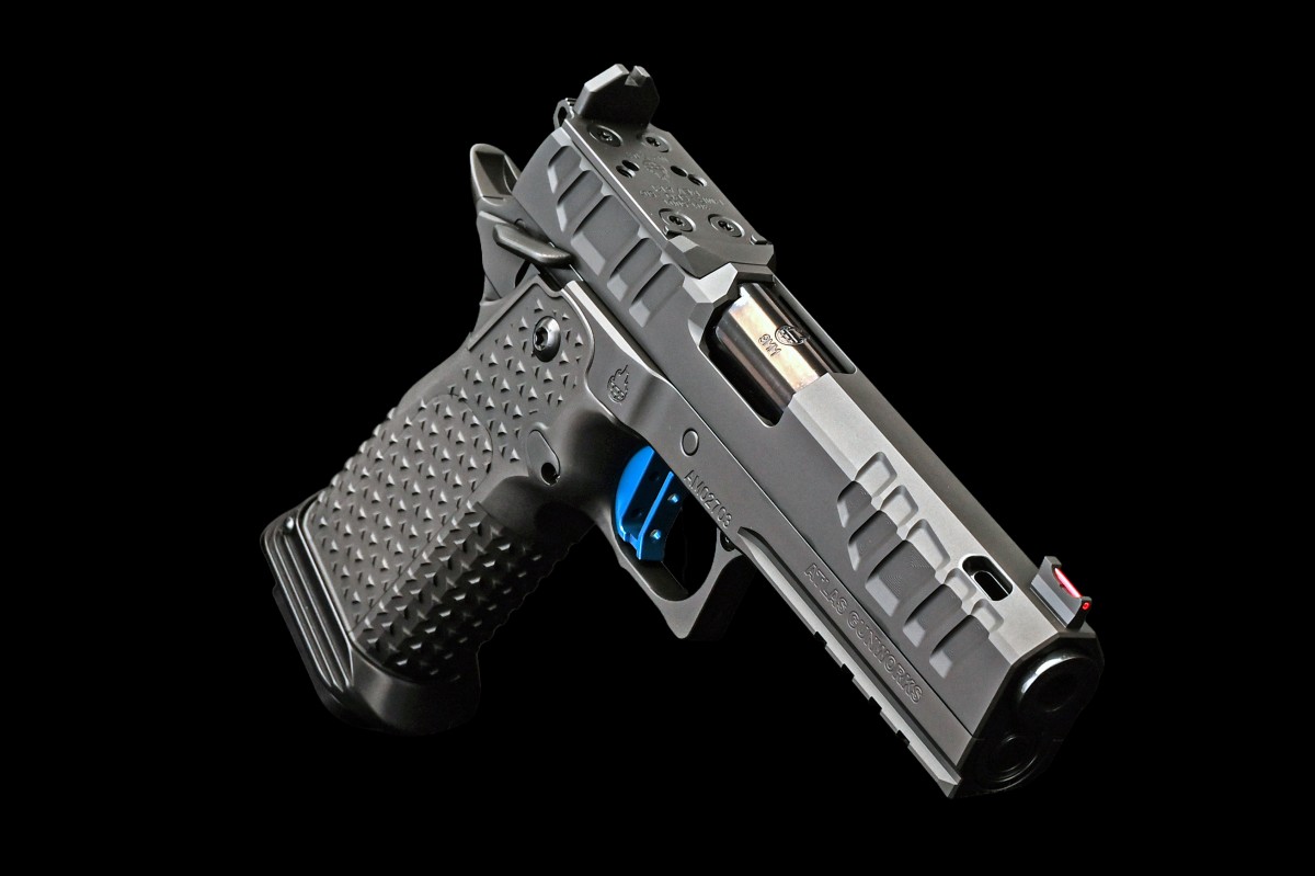Atlas Gunworks, Apollo RDS V3 SAO Pistol, 4.6" Ported Bull Barrel, Ambi Safety, Aluminum Grip, Tactical Magwell, Flat Medium Blue Trigger, Complete Black DLC Finish, RMR/SRO Plate, Two 20 Rd & One 17rd Magazines