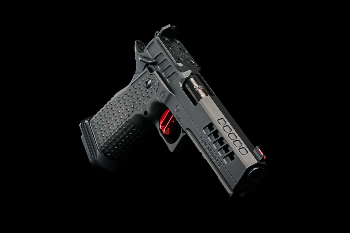 Atlas Gunworks Titan RDS V3 9mm Semi-Auto (2011) Pistol with 5" Bull Barrel, Flat Medium Red Trigger, Ambi Safety, Steel Grip, Tactical Magwell, Optic Plate RMR/SRO, Black DLC Finish. Two 20 Round & One 17 Round Magazines.