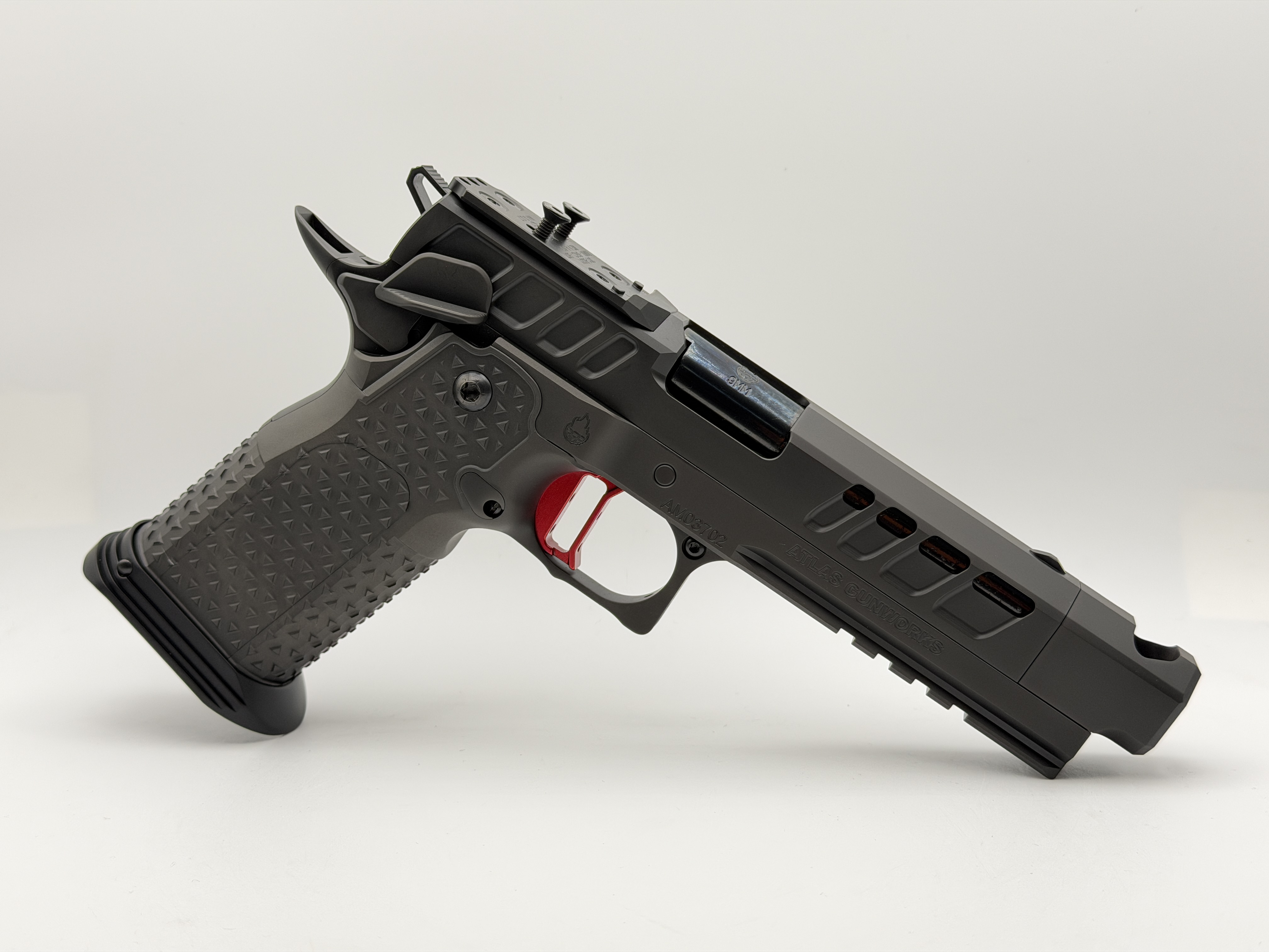 Atlas Gunworks ATLAS GUNWORKS EREBUS V3, 9MM, 4.6" BULL BARREL, RED FLAT MEDIUM TRIGGER SUB 2LB, COMP, RMR/SRO READY, TACTICAL MAGWELL,SHIELDED AMBI SAFETY